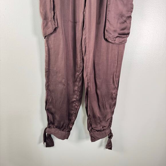 Young Fabulous & Broke Chocolate Brown Satin Tie Hem Jogger Pants Cargo Size XS - Picture 10 of 10